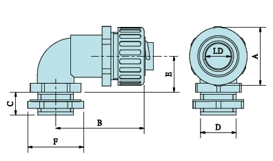 90 degree Nylon Connector - PF Thread