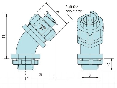 45 degree Cable Strain Relief Connector